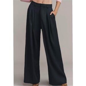 Maeve Avery Pleated Wide Leg Trousers Black Size M Anthropologie Work Pants